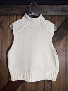Cream Sleeveless Turtleneck Sweater Vest - Women's
